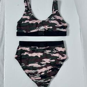 No Boundaries Camo Bikini Set Women’s XL Top / L Bottom High Waisted Two Piece